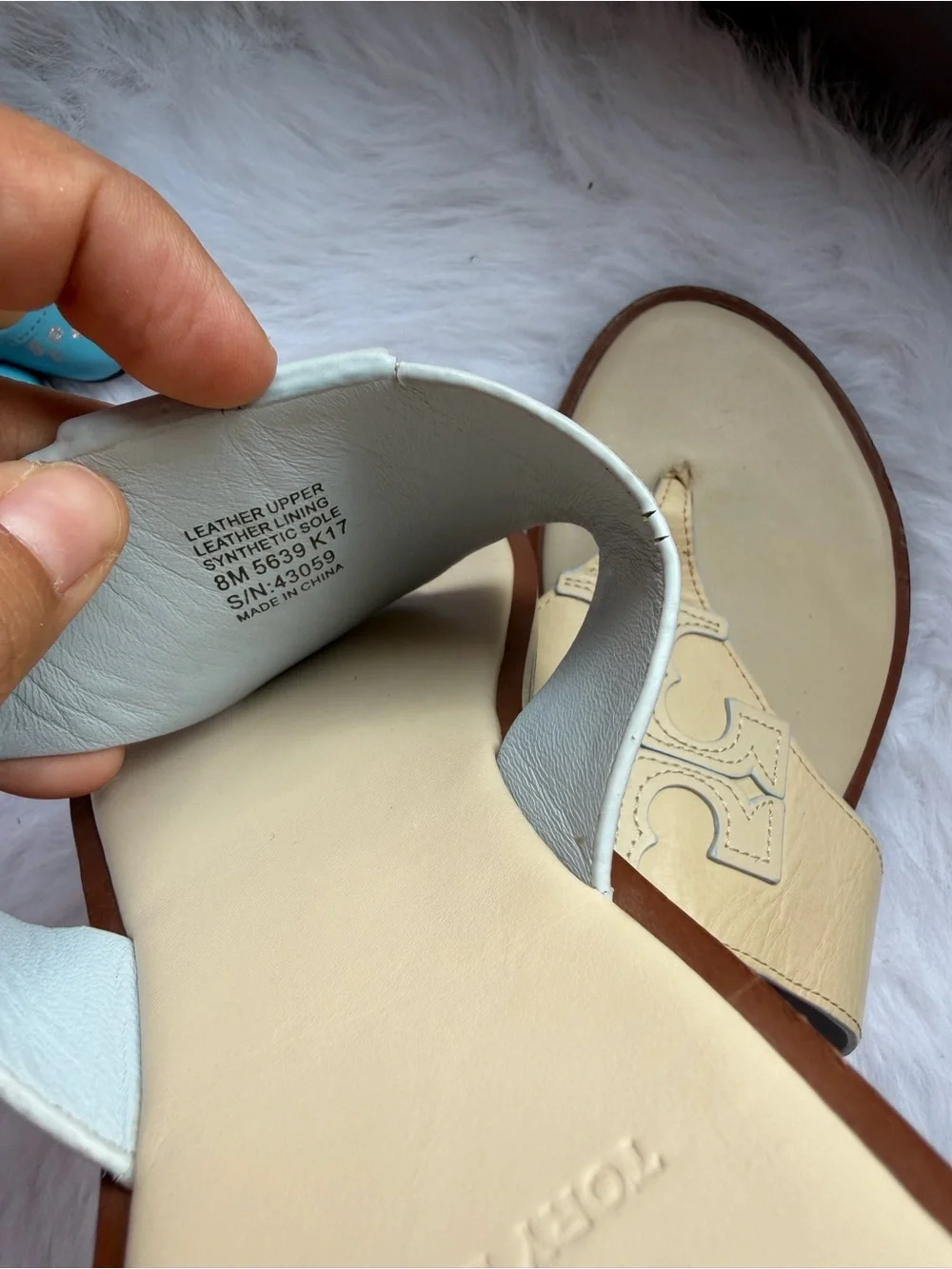 Tory Burch Cream Leather Miller Thong Sandals size 8